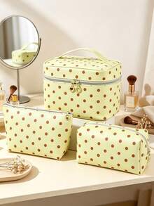 1Pc/Set Polka Dot Print High-Value Cosmetic Bag,Large Capacity PU Skincare Bag Portable Travel Toiletry Bag,Waterproof Makeup Bag For Daily Use - Multicolor - View 17