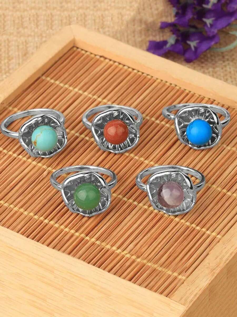 1 buah Cincin Kristal Penyembuhan Alami Batu Permata Daun Teratai Cincin Terbuka yang Dapat Diatur, Warna Perak Cincin Energi Spiritual untuk Wanita Perhiasan Pesta Pernikahan Hadiah - Cincin - View 1