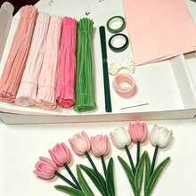 Kit Membuat Bunga Tulip dengan Pembersih Pipa Warna-warni, Pita Batang Bunga dan Selotip Floral, Set Kerajinan Buket Buatan Tangan DIY untuk Dekorasi Pesta & Hadiah Hari Raya - Beraneka warna - View 1