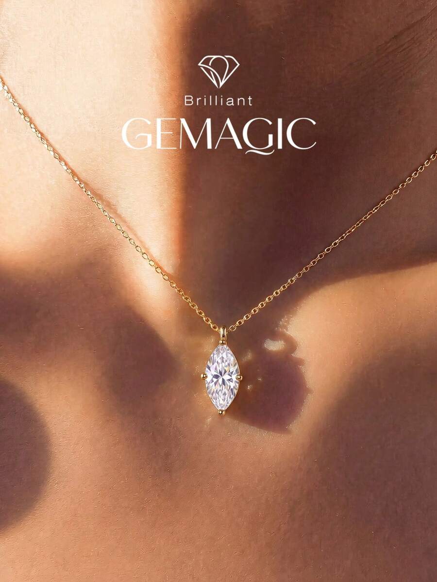 1 buah Kalung Potongan Marquise Vertikal, Perhiasan Wanita yang Indah, Cocok untuk Pesta Dansa, Festival, Ulang Tahun, dan Acara Spesial Lainnya - Kalung mata kuda - View 1