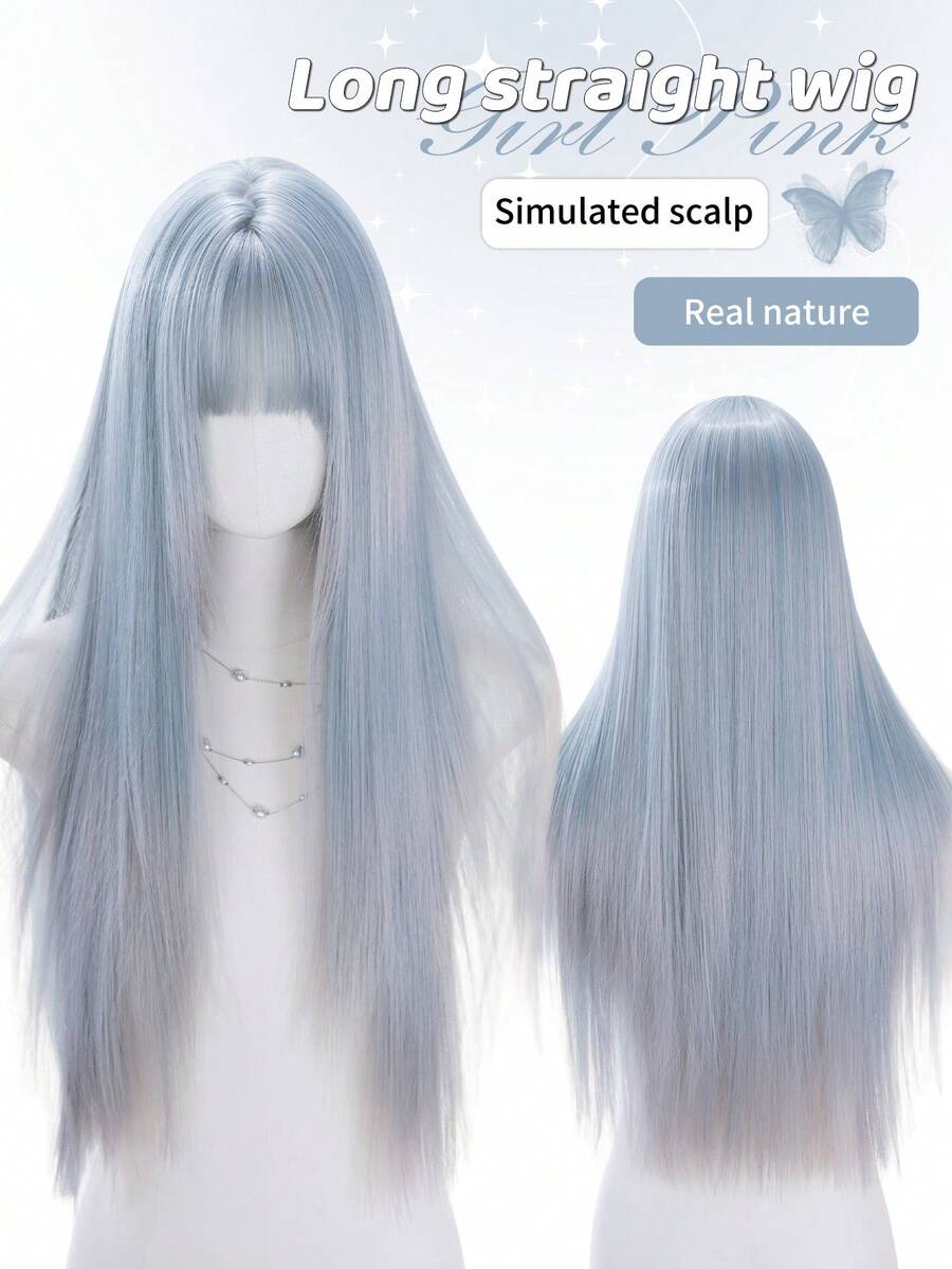 alicegarden Wig sintetis sepanjang 28 inci dengan gaya lurus alami dan warna-warni yang menakjubkan. Dirancang dengan poni, wig palsu ini sangat cocok untuk penggunaan sehari-hari, pesta, dan cosplay, menawarkan wig alami dan tahan lama sebagai hadiah untuk para wanita. - MultiWarna - View 1