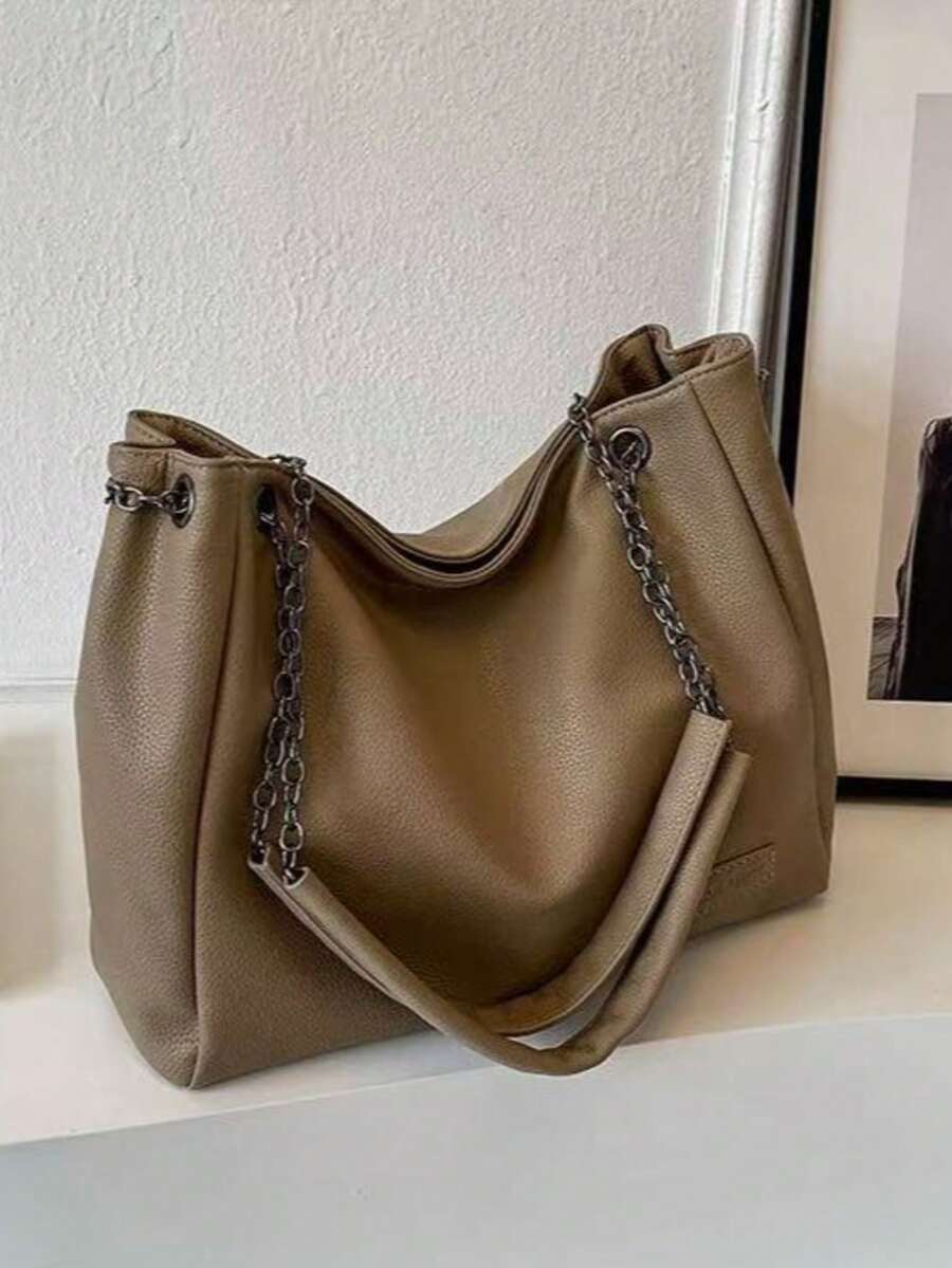 Fashionable Large Capacity Tote Bag, Commuter Bag, Autumn/Winter Stylish Chain Crossbody Shoulder Bag