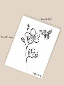 Herbal Juice Semi-Permanent Tattoo Sticker Minimalist Floral & Bee Design 14 Days Long Lasting Music Festival Party Gift Arm Shoulder Neck Collarbone Waist Abdomen Body Temporary Tattoo Sticker 1pc/Pack - Blue - View 8