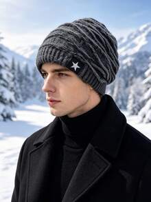 Winter Loose Knit Beanie, Oversized Design, Ribbed Brim With Textured Stripe Details, Comfortable Warm Headwear, Thick Cold-Proof Hat, Unisex, Suitable For Outdoor Hiking, Skiing, Travel, Commuting Seasonal Wear - Multicolor - View 12