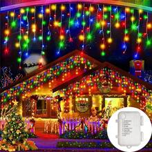 1pc 45/80/96/150LED Icicle String Lights, 8 Lighting Modes, AA Battery Powered, Wedding Garland Fairy Lights, Home Room Decor, Halloween Christmas Decoration - 8-mode AA Icicle Lights - View 2