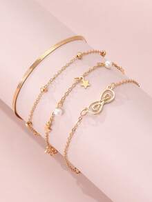 NAIZHU 4pcs Kids Fashion Metal Bracelet Set, Star & Infinity Symbol Adjustable Bracelets, Suitable For Daily Wear And Parties - Gold - View 6