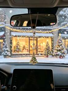 Rhinestone Christmas Tree Pearl Car Rearview Mirror Hanging Ornament, Holiday Atmosphere Car Interior Decoration Pendant, Christmas Tree Pearl Car Hanging Decor, Creative Car Gift For Car Owners - Christmas Tree - View 1