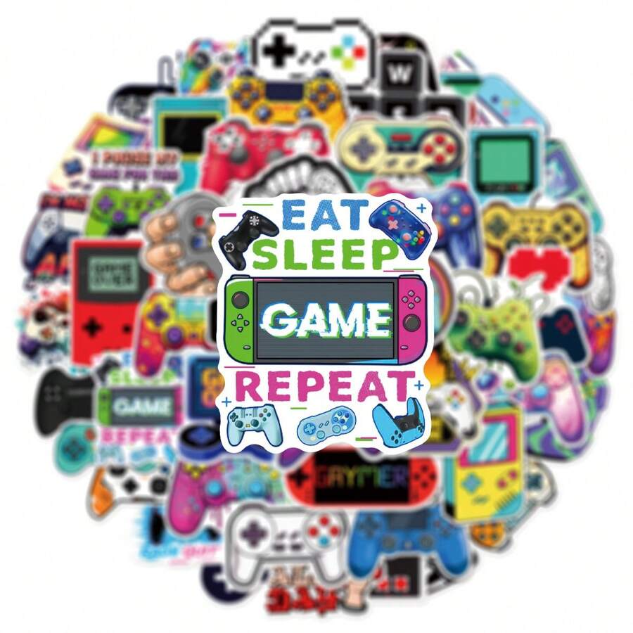50pcs Matte Video Game Controller Aesthetic Stickers - Colorful Gamer Decals For Plastic, Glass, Metal & Irregular Phone Cases, Laptops, Water Bottles, Scrapbooking & Journaling - Unique DIY Decorative Sticker Pack - Multicolor - View 1