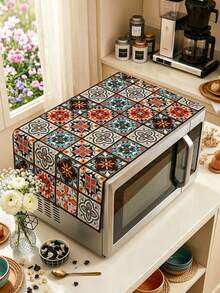 1pc Boho Microwave Dust Cover With Retro Geometric Pattern,Bohemia Polyester Microwave/Oven/Stovetop Cover,85*35cm Microwave Appliance Cover,Kitchen Dust-Proof Protector,Bohemian Table Decor,Holiday Party Decoration,Kitchen Dining Home Decor - Multicolor - View 3