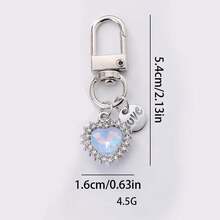 1pc Y2K Style Faux Rhinestone Heart & Flower Keychain, Iridescent Bag Charm With LOVE Round Pendant And Gold/Silver Rotating Clasp, Suitable For Handbags And Keys, 4 Styles Available - Quantity - View 10