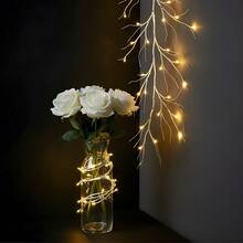 6ft 48 LED Birch Vine String Lights, Matte Plastic Material, With Remote Control, Battery Powered (Batteries Not Included), Suitable For Thanksgiving, Christmas, Halloween, Wedding, Fireplace Mantel Indoor Decoration, Diwali Home Decor - Warm White - View 3