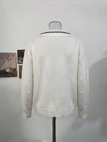 French Korean Style Bow Collar Knit Base Layer Top Women Autumn Winter Loose Slimming Long Sleeve Sweater Knit Cardigan - White - View 7