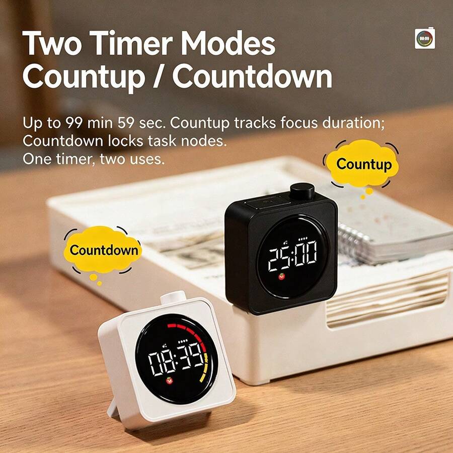 SULVGO Visual Timer Pomodoro Clock, 4-Color Ring Countdown Timer, Suitable For Children's Learning, Silent Ticking Focus Timer, With Magnetic Stand, Rechargeable Digital Timer, Applicable For Classroom, Office, Kitchen
