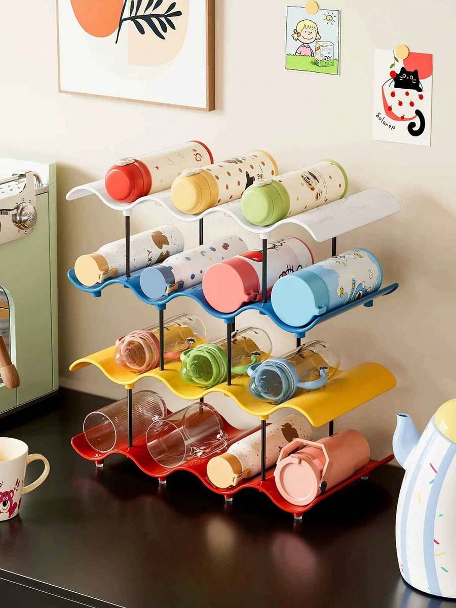 1pc Multi-Layer Stackable Cup Storage Rack, Space-Saving Storage/Display Rack, Suitable For Cups, Wine Glasses, Kitchen Coffee Bar, Desk, Office.