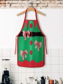 2Pcs Christmas Couple Apron Set, Santa Suit & Elf Costume Bow Printed Adjustable Bib Apron, Funny Holiday Kitchen Cooking Baking Apron For Family Party Xmas Gift - Multicolor - View 7