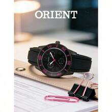 Orient Women's Gun‑Metal Multi‑Function Quartz Watch Black Dial Pink‑Accent Bezel Multi‑Sub‑Dial Week‑Date Display Silicone Strap Sport‑Casual Ladies Watch - Silver - View 4