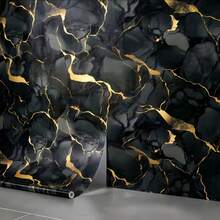 1 Roll Marble Pattern Kitchen Countertop Sticker, Waterproof Easy-Tear Sticker, Glossy Marble Texture, Suitable For Kitchen, Bathroom, Table, Etc., Wall Sticker, Vinyl Sticker, For Home Decor, Spring Decor, Holiday Decor Sticker, Birthday Graduation Gift, Wallpaper, Wall Sticker, Room Decor, Wall Decor - Black - View 16