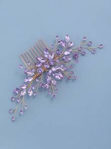 1 chiếc lược cài tóc đính đá rhinestone lấp lánh, phụ kiện tóc phù hợp cho đám cưới, đeo hàng ngày, tiệc tùng và lễ hội - Vàng - Xem 3