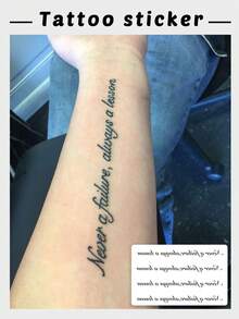 1 Sheet Cursive Quote Temporary Tattoo Stickers, Inspirational Handwritten Script Sentence Fake Tattoos, Minimal Literary Body Art For Women Girls, Waterproof Wrist Forearm Decor - Black - View 1