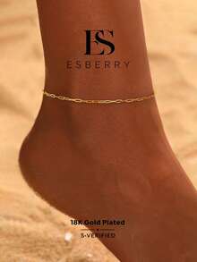 ESBERRY 1件女款幾何鏈條腳鍊，時尚精緻飾品，情人節禮物與日常配戴 - 十字鏈腳鍊 - 查看 1