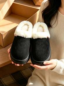 1 paire de chaussons unisexes en EVA avec doublure antidérapante et thermique, chaussures d'intérieur à la mode pour l'automne/hiver - Noir - Voir 2