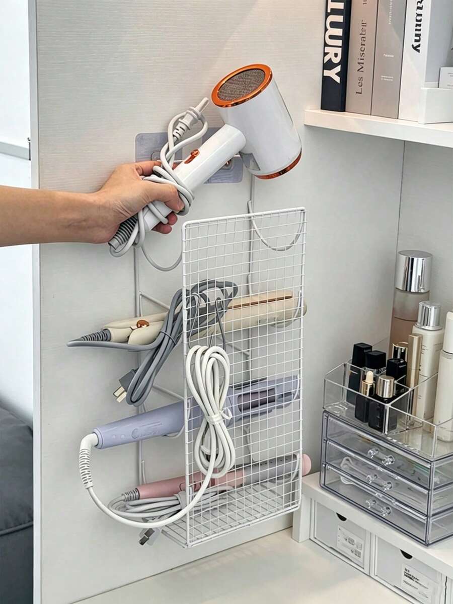 No-Drill Curling Iron Holder Wall-Mounted Bathroom Hair Dryer Storage Rack Umbrella Holder Straightener Holder Space-Saving - Multicolor - View 1
