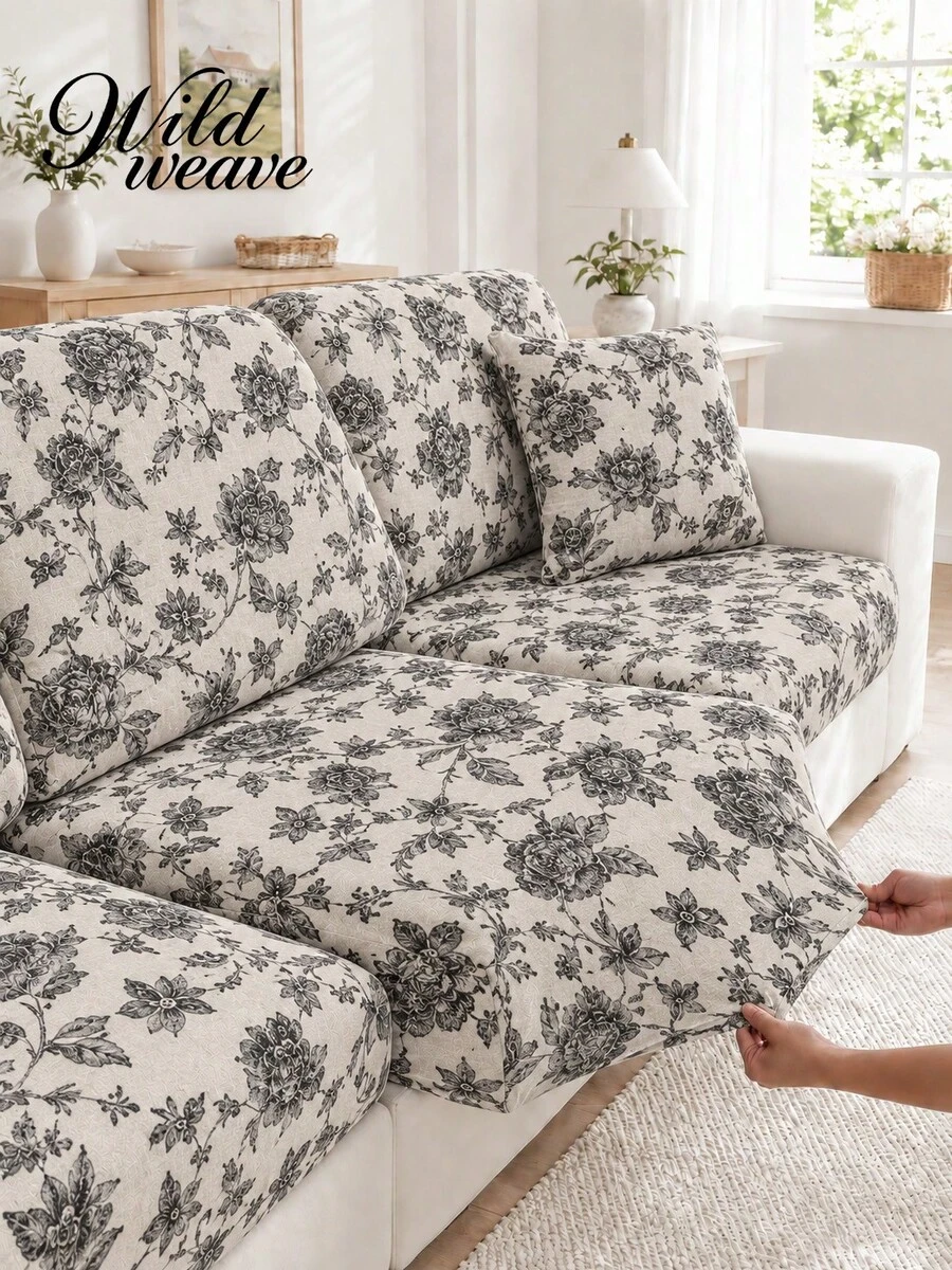 1pc Printed Milk Silk Sofa Cushion Cover, High Elasticity Removable Washable All-Season Sofa Protector, Suitable For Kitchen, Living Room, Bedroom, Balcony Garden And Multiple Occasions, Sold Individually Not Set