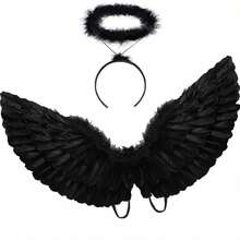 2pcs Black & White Angel Costume Wings And Halo, Adult Angel Costume Wings For Halloween - Multicolor - View 5