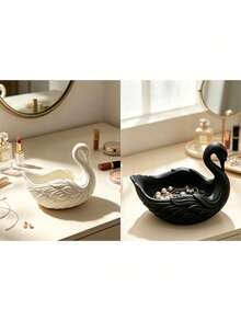 Swan Shaped Jewelry Tray, Matte White Resin Decorative Trinket Dish, Elegant Desktop Organizer, Suitable For Rings, Earrings, Necklaces - Multicolor - View 13