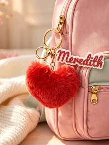 Custom Name Heart Plush Keychain, Personalized Fluffy Heart Bag Charm, Cute Pendant For Handbags, Backpacks & Purses - Multicolor - View 2