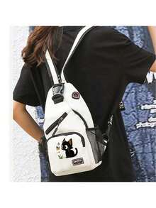 Multi Pockets Sling Backpack, A Fun Black Cat Pattern Design,Casual Nylon Crossbody Bag, Travel Hiking Daypack With Zipper Strap, Perfect Gift - Multicolor - View 9