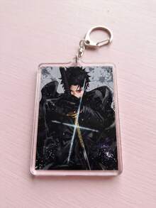 1Pc/6Pcs Kagurabachi Themed Acrylic Keychains, Featuring Katana Cross Light Effect, Blue Fragment Silhouette, Newspaper Cover, Red Background Logo, Intense Battle And Triple Demon Blade Close-Up Designs, Fashionable Bag Charm, Suitable For: Back To School, Gift For Anime Fans, Exquisite Collection, All Season Use. - Multicolor - View 6