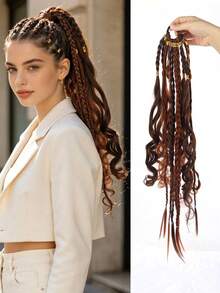Wig Ekor Kuda Kepang Boho 24 Inci, Kepang Viking Bohemian Berhiaskan Manik-Manik dengan Karet Rambut, Ekstensi Rambut Kepang untuk Pesta Festival - MultiWarna - View 12