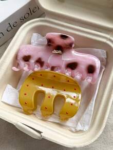 2件/1件裝 女款 7.9cm/3.11in 黃色波點與粉色豹紋方形輕量塑膠髮夾 時尚百搭 高質感優雅極簡純色髮飾 適合日常外出、休閒派對、通勤、度假，用於造型紮髮、編髮、洗髮沐浴及妝容穿搭的髮飾頭飾配件 - 彩色 - 查看 1
