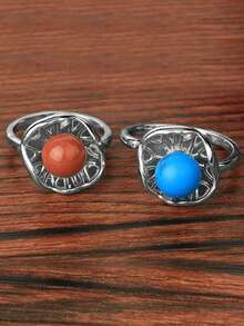 1pc Healing Natural Gemstone Crystal Ring For Women Men Silver Color Opening Lotus Leaf Adjustable Rings Wedding Fashion Jewelry Gift G776 - Ring - View 3
