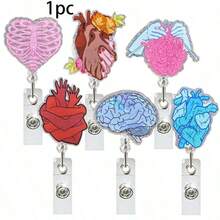 1pc Heart, Brain, Ribs Retractable Rotating Badge Reel, Medical/Nursing Gift, ID Badge Holder,School Supplies,Back To School - Multicolor - View 12
