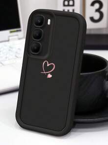 1pc Matte Stepped Eye Frame Phone Case, Minimalist Pink Heart Phone Case For Android, Simple Black Matte Aesthetic Phone Cover, Cute Girl Style Anti-Drop Protective Shell, Compatible With Samsung, Series Phones - Black - View 4