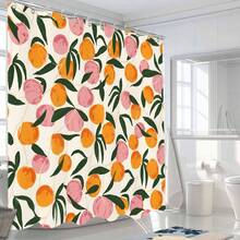 1pc Cartoon Peach Pattern Shower Curtain, Waterproof Polyester Fabric Shower Curtain, With 12 Hooks, 72"W X 72"H, Bathroom Decor, Bathroom Accessories - Orange - View 6