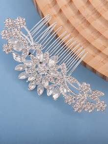 1 pieza Peineta para novia con diseño elegante de flores de ciruelo, adecuada para banquetes de boda - Plateado - Ver 1
