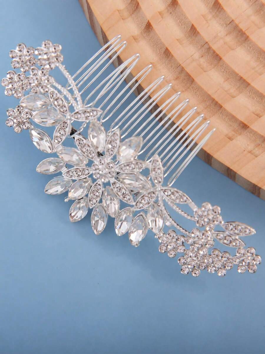 1 pieza Peineta para novia con diseño elegante de flores de ciruelo, adecuada para banquetes de boda - Plateado - Ver 1