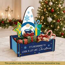 Christmas Pattern Wooden Storage Box, Christmas Decoration Wooden Organizer Box, Open Decorative Storage Container, Desktop Farmhouse Home Decor, Christmas Gift For Family And Friends - Multicolor - View 1
