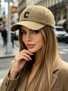 1pc Unisex Vintage Washed Baseball Cap A-Z Letter Print Pattern, Multiple Vintage Colors Available, Soft Texture Adjustable Dad Hat - Khaki - View 5