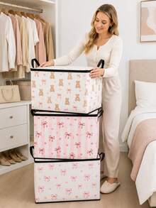Covered Storage Box, Foldable Storage Box, Storage Box, Book Organizer, Office Organizer, Under Bed Storage, Suitable For Work, School, Dormitory Storage, Back To School Season, Dormitory Essentials, Christmas Gifts, Holiday Souvenirs, - Multicolor - View 8