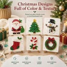Christmas Sea Glass Mosaic DIY Art Kit, Adult Version, 6 Holiday Designs, 4-Inch Handmade Mosaic Craft Set With Display Stand, Creative Christmas Tabletop Decor, Holiday Gift For Craft Beginners - Multicolor - View 11