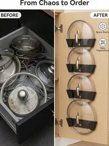 1pc Pot Lid Rack, Space-Saving Wall Mounted Pot Lid Holder, Drill-Free Kitchen Storage Container, Suitable For Cooking Pot Lids, Frying Pan Lids And Cookware, Convenient Storage Solution For Kitchen Cabinets And Countertops - Multicolor - View 6