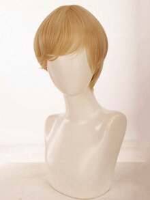 Men's Short Blonde Synthetic Wig, Natural Side Bangs, Realistic Men's Wig, Heat-Resistant Fiber, Daily, Cosplay, Halloween Party Costume Wig - Gold - View 4