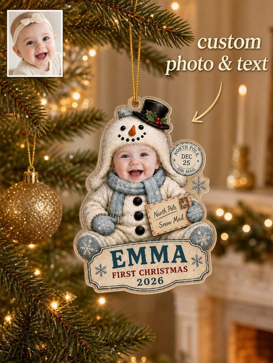 Personalized Name Christmas Tree Ornament, Custom Photo Holiday Hanging Decor With Baby Portrait, First Christmas Keepsake For Families, Acrylic Ornament For Mantel And Tree Display, Gift For New Parents, Grandparents And Christmas Celebrations - Multi-color - View 1