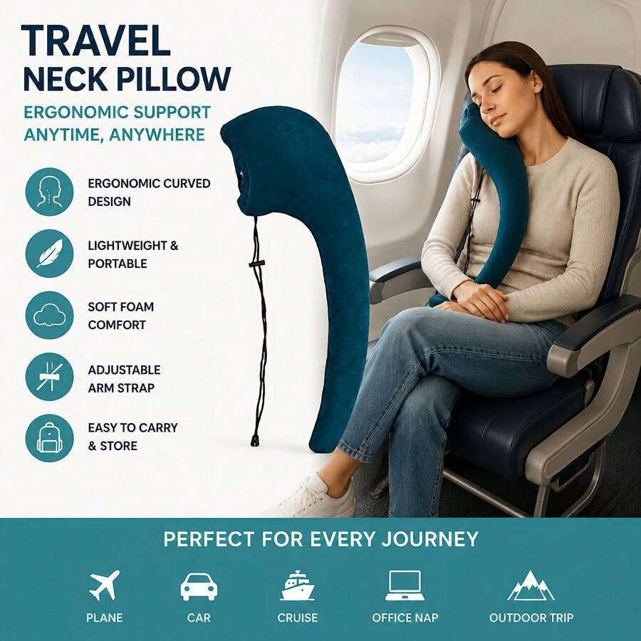 1pc Foldable Travel Pillow, Lightweight Portable Neck Support Cushion With Armrest, Suitable For Car, Airplane, Cruise, Inclined Sleep System Supporting Head, Body And Arms, Essential For Autumn Travel, Airplane Travel Necessity - Multicolor - View 1