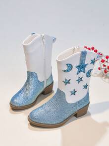 Girls' Princess Boots, New Autumn/Winter Warm Tall Boots, Children's Embroidered Western Boots - Black - View 2