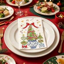 10pcs Christmas Guest Napkins, Christmas Pattern, Printed With Christmas Tree, Decorations And Snowflakes, Suitable For Christmas Holiday And Winter Dinner Party Decorative Napkins - View 2